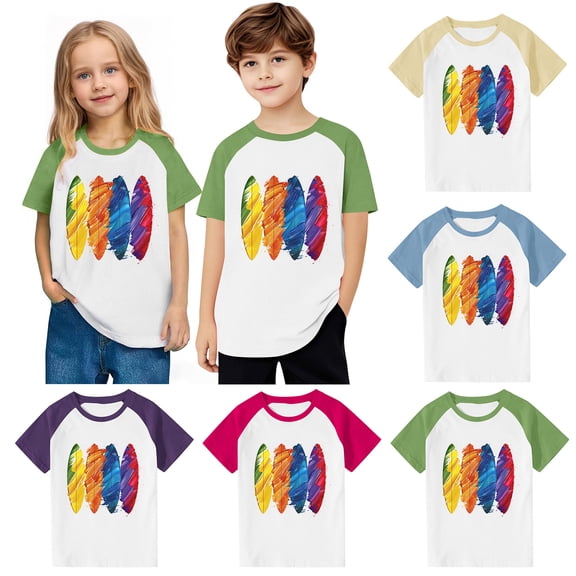 AHTJRT Short Sleeve Shirts for Boys Girls Crew Neck Raglan Tee Shirt with Rainbow Graphics Printed Fashion Outdoor Activewear Family Travel Holiday Blouse Hot Pink 13-14 Years