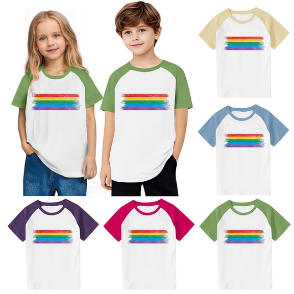 AHTJRT Short Sleeve Shirts for Kids Crewneck Raglan Tshirts Fashion Rainbow Graphics Printed Casual Spring Summer Travel Holiday Outdoor Activities Top Yellow 3-4 Years