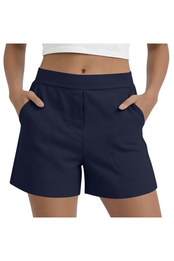 Shorts for Women Summer Casual Elastic High Waist Lounge Comfy Dressy Teal Shorts with Pockets 2026 Lounge Beach Vacation Clothes Navy S