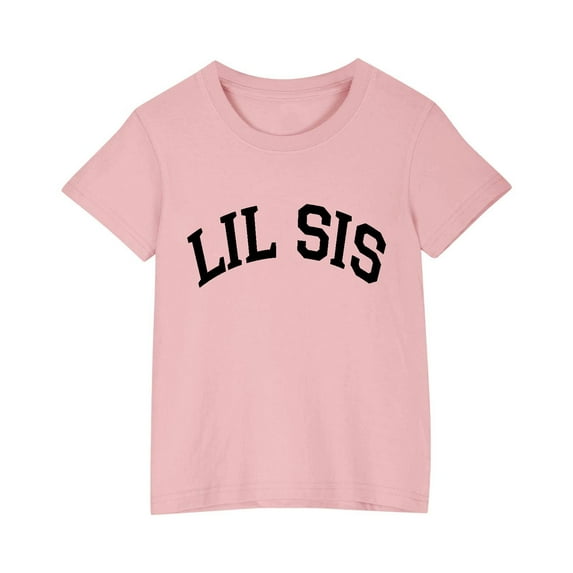 AHTJRT Sibling Matching Tshirts for Girls Funny Cute Little Sister Printed Shirts Short Sleeve Tee Tops Lounge Outdoor Family Tops Pink 4 Years
