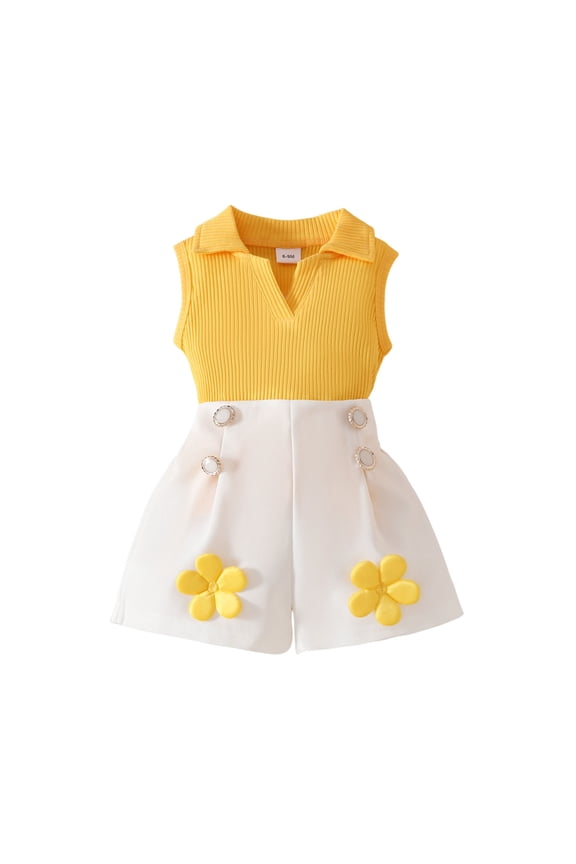 Skirt Set for Girls Cute Fall Spring Matching Set Ribbed Knit Sleeveless Sweater and Skirt Skorts Outfit 2 Pieces Set Yellow 1-2 Years