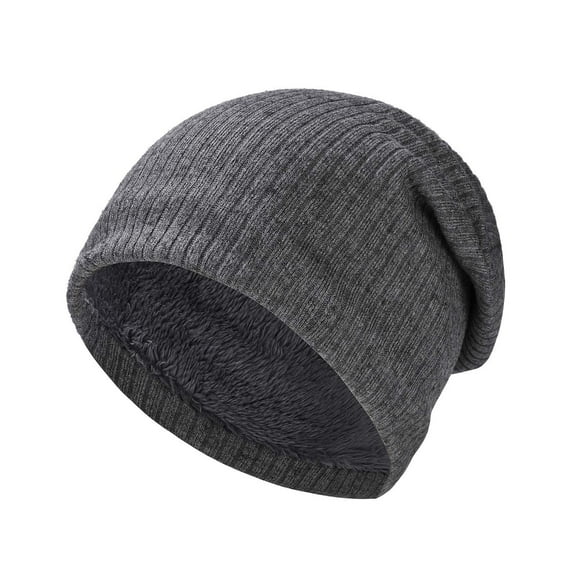 AHTJRT Skullcaps for Men Women Warm Sherpa Fleece Lined Solid Color Beanies Winter Fashion Slouchy Baggy Hats Outdoor Ear Protection Caps Dark Gray Free Size