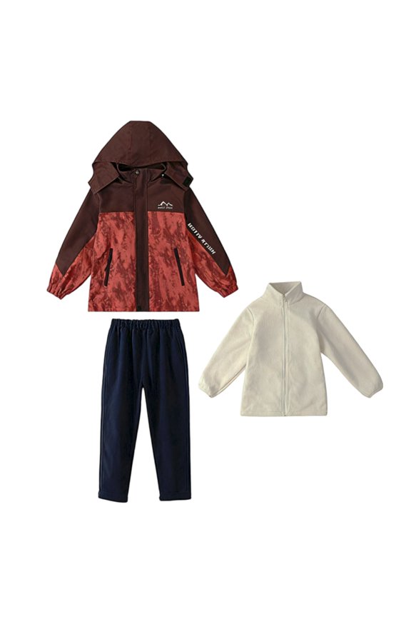 Snowsuit for Kids Full Zip Windproof Jackets and Pants Set Fashion Detachable 3 in 1 Clothesg Set Winter Skiing Outfit Red 14-15 Years