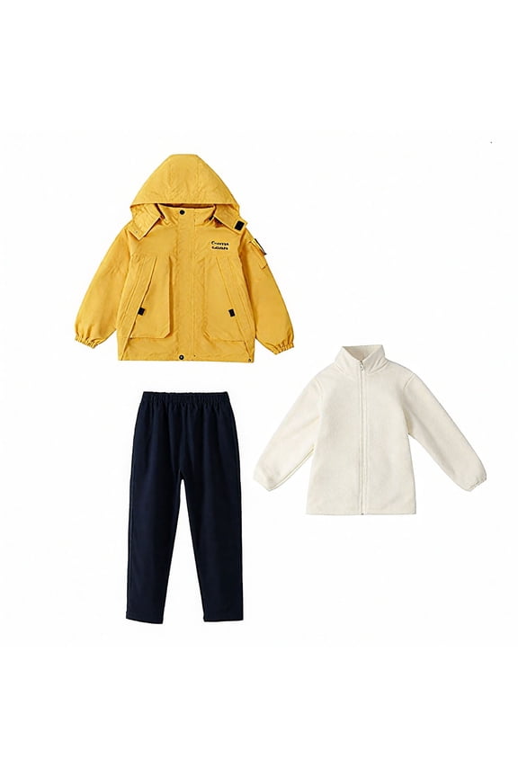 Snowsuit for Kids Full Zip Windproof Jackets and Pants Set Fashion Detachable 3 in 1 Clothesg Set Winter Skiing Outfit Yellow 3-4 Years