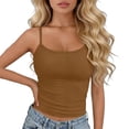 thumbnail image 1 of AHTJRT Spaghetti Strap Crop Tank Tops for Women Low Neckline Slim Fitted Basic Camisole Undershirts Cute Summer Tank Tops Brown Free Size, 1 of 7