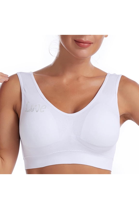 Sport Bras for Women Low Cut Seamless Full Coverage Love Patterns Bralettes Patterns Wireless Breathable Everyday Bras White XXL