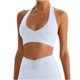 thumbnail image 1 of AHTJRT Sports Bra for Women Seamless Full Coverage Halter Padded Bralettes Open Back Workout Gym Yoga High Impact Crop Tank Tops Blue L, 1 of 5