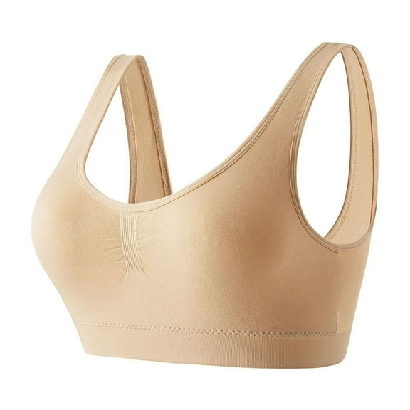AHTJRT Sports Bras for Women Crop Tank Tops Solid Comfy T Shirts Bralettes High Impact Casual Workout Fitness Yoga Tops Khaki S