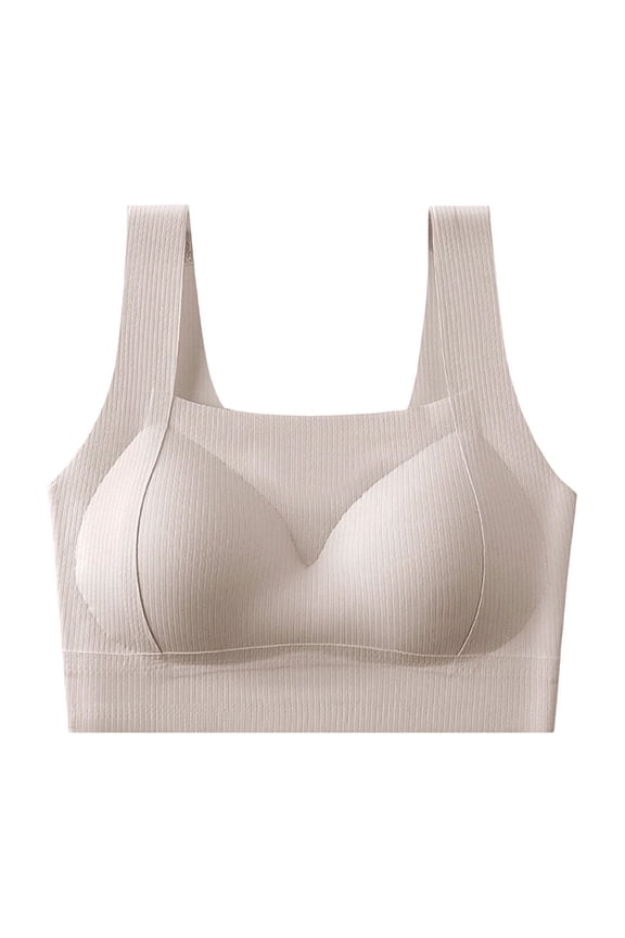Square Neck Bras for Women Ribbed Knit Comfy Soft Stretch Smooth Bralettes Full Coverage Unlined Cropped Lingerie Tops Khaki XL