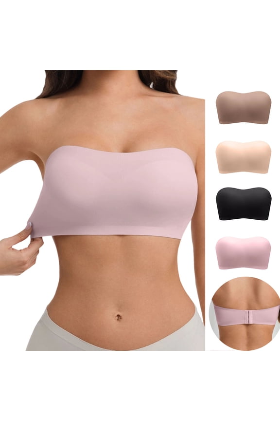 Strapless Bra for Women Non-Slip Silicone Wireless Seamless Push Up Bandeau Bras Straps Soft Convertible Tube Tops Black XS