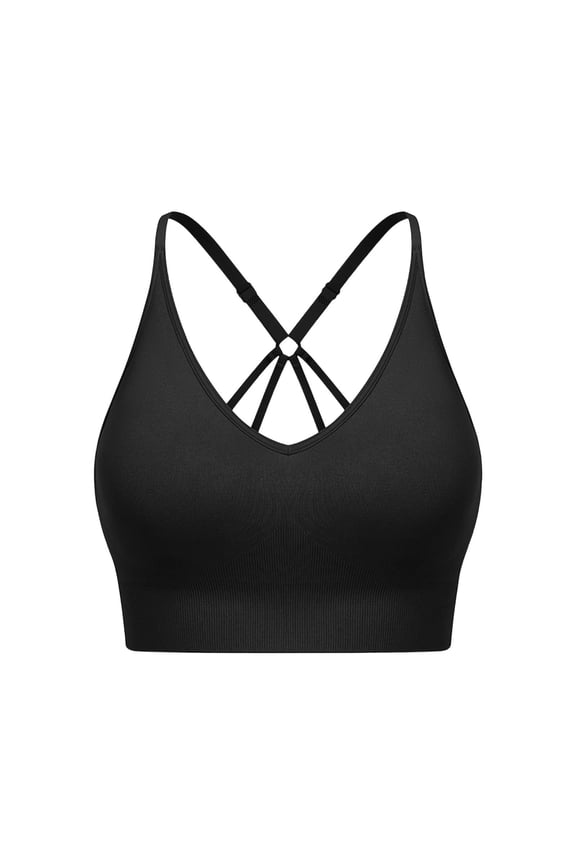 Strappy Bras for Women Cross Back Workout Activewear Crop Tops Summer Lightly Padded Supportive Full Coverage Bralettes Black XXL