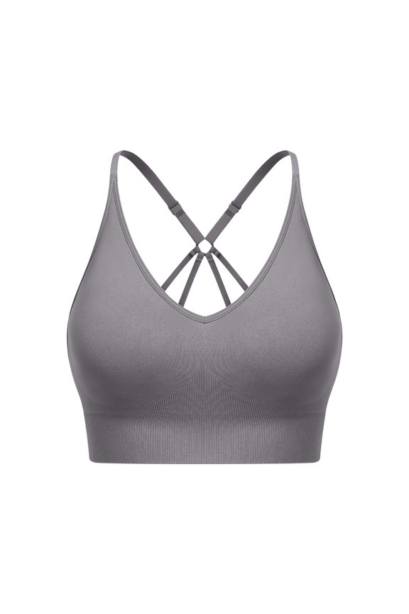 Strappy Bras for Women Cross Back Workout Activewear Crop Tops Summer Lightly Padded Supportive Full Coverage Bralettes Dark Gray XXL