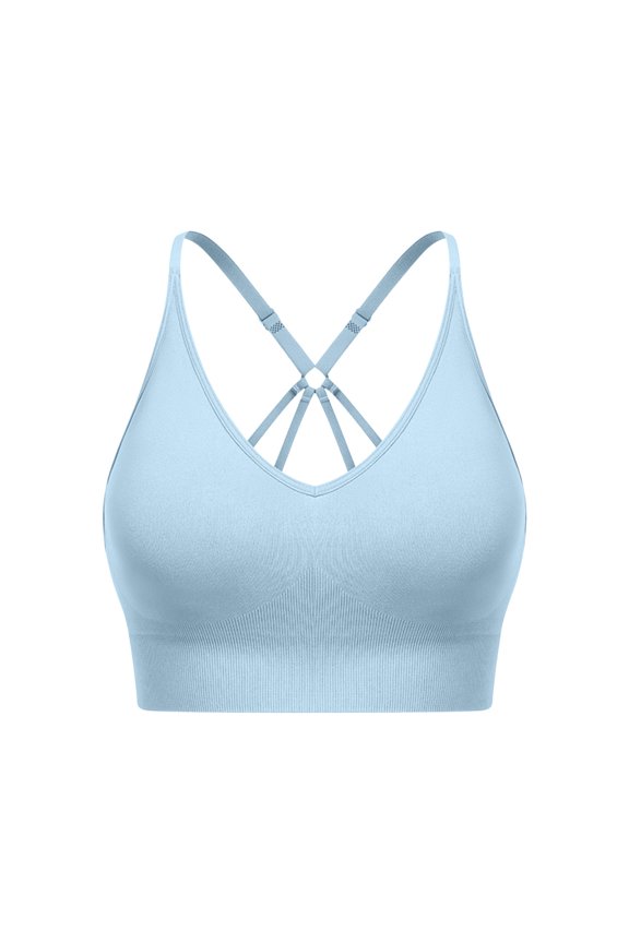 Strappy Bras for Women Cross Back Workout Activewear Crop Tops Summer Lightly Padded Supportive Full Coverage Bralettes Light Blue XXL