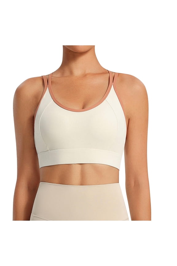 Strappy Longline Sports Bras for Women U Neck Full Coverage Strappy Crisscross Bralettes Sporty Workout Lounge Crop Tops White M