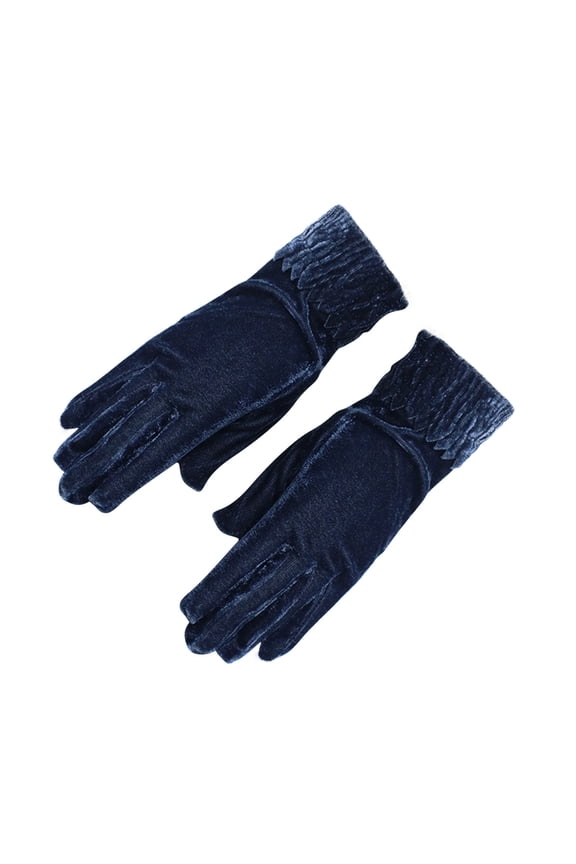 Stretch Velvet Gloves for Women Winter Thermal Satin Fleece Lined Ribbed Gloves Cold Weather Party Cosplay Costume Accessories Blue Free Size