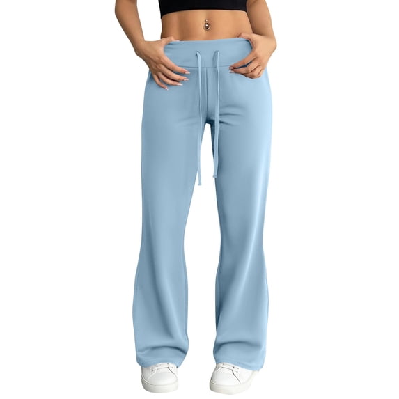 AHTJRT Stretchy Pants for Women Soft Comfy Elastic Waist Drawstrings Baggy Wide Leg Casual Trousers Fall Spring Lounge Yoga Bottoms Light Blue L