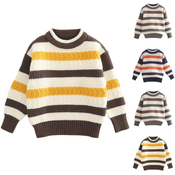 AHTJRT Striped Sweaters for Girls Boys Kids Stretchable Long Sleeve Mock Neck Pullover Fall Winter Spring Comfy Cable Knit Basic Tops Blue#01 11-12 Years