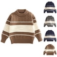 thumbnail image 1 of AHTJRT Striped Sweaters for Girls Boys Kids Stretchable Long Sleeve Mock Neck Pullover Fall Winter Spring Comfy Cable Knit Basic Tops Green#03 3-4 Years, 1 of 3