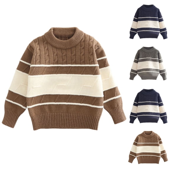 AHTJRT Striped Sweaters for Girls Boys Kids Stretchable Long Sleeve Mock Neck Pullover Fall Winter Spring Comfy Cable Knit Basic Tops Green#03 3-4 Years