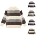 thumbnail image 1 of AHTJRT Striped Sweaters for Girls Boys Kids Stretchable Long Sleeve Mock Neck Pullover Fall Winter Spring Comfy Cable Knit Basic Tops Khaki#02 7-8 Years, 1 of 3