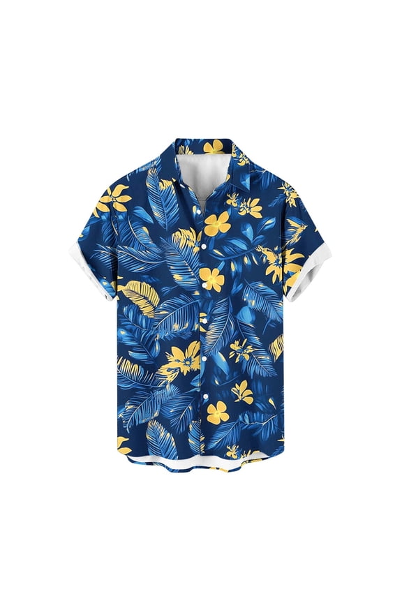 Stylish Hawaiian Shirt for Men with Palm Frond Gradient and Monstera Leaf Button Down Collar Shirt Multicolor M