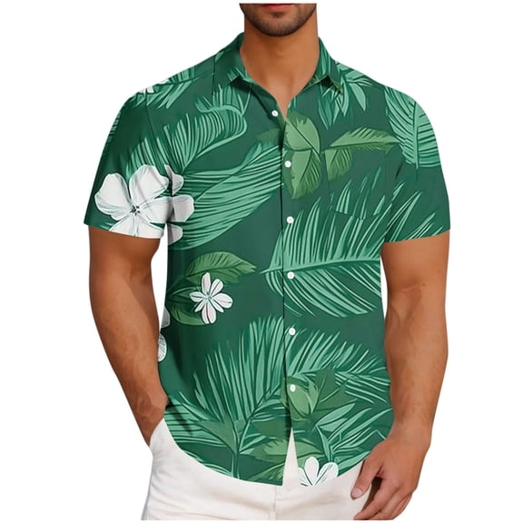 AHTJRT Stylish Men's Camouflage Print Button Down Short Sleeve Shirt Army Green XL