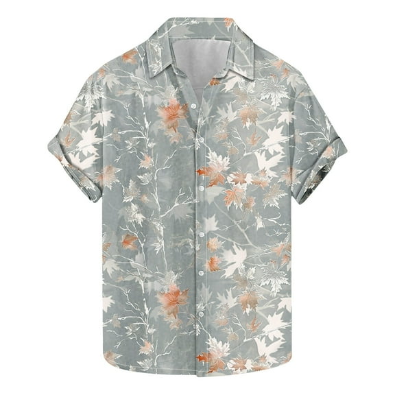 AHTJRT Stylish Men's Camouflage Print Button Down Short Sleeve Shirt Blue M