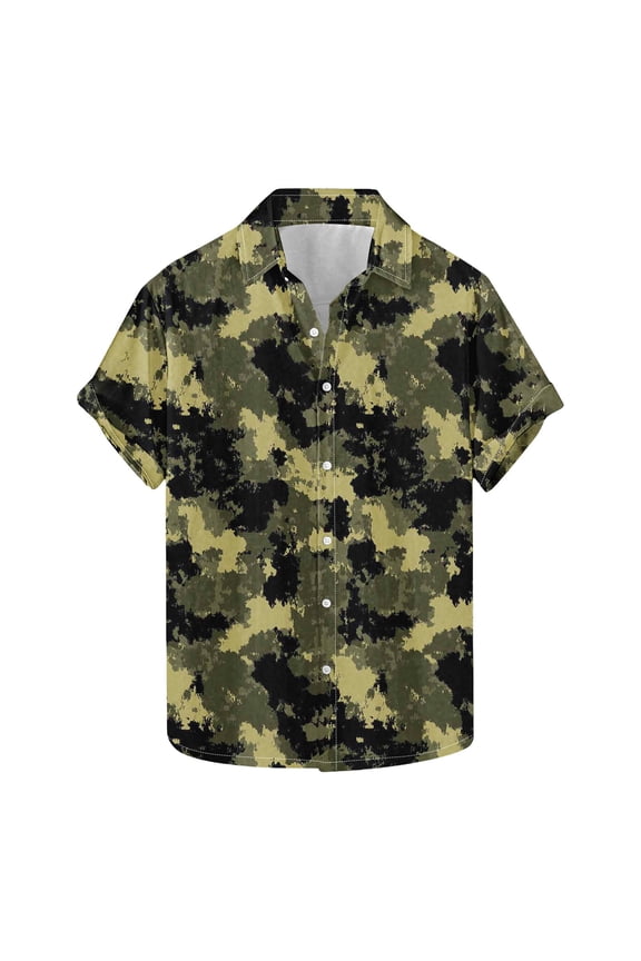 Stylish Men's Camouflage Print Button Down Short Sleeve Shirt Camouflage 2XL