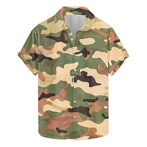 AHTJRT Stylish Men's Camouflage Print Button Down Short Sleeve Shirt Camouflage M