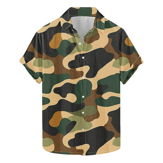 AHTJRT Stylish Men's Camouflage Print Button Down Short Sleeve Shirt Camouflage S