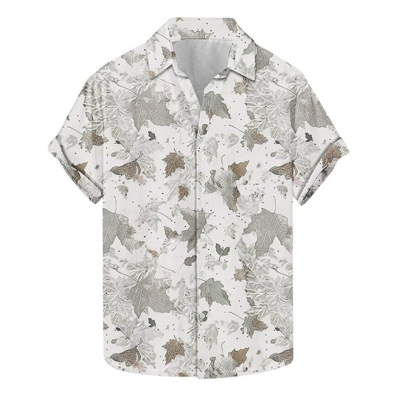AHTJRT Stylish Men's Camouflage Print Button Down Short Sleeve Shirt Gray L