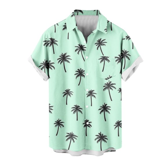 AHTJRT Stylish Men's Camouflage Print Button Down Short Sleeve Shirt Green 2XL