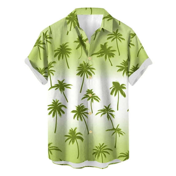 AHTJRT Stylish Men's Camouflage Print Button Down Short Sleeve Shirt Green L