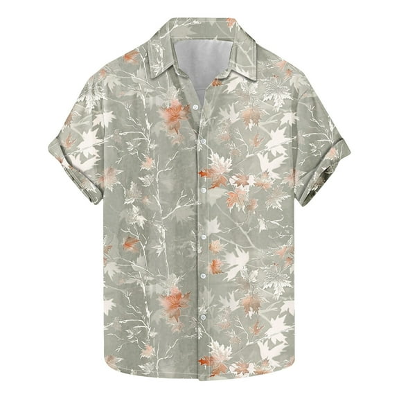 AHTJRT Stylish Men's Camouflage Print Button Down Short Sleeve Shirt Green L