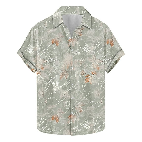 AHTJRT Stylish Men's Camouflage Print Button Down Short Sleeve Shirt Green XL