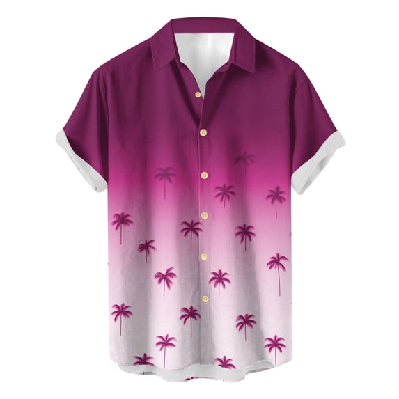 AHTJRT Stylish Men's Camouflage Print Button Down Short Sleeve Shirt Hot Pink 2XL