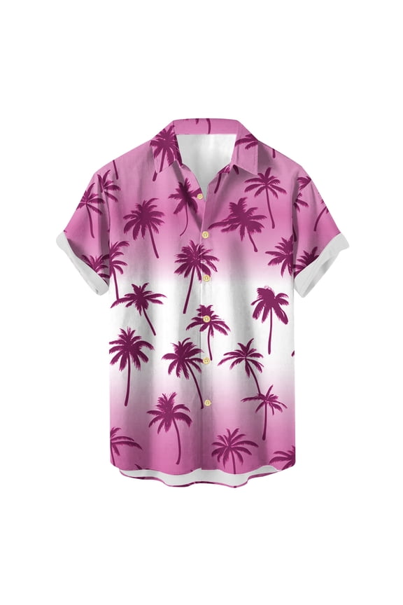 Stylish Men's Camouflage Print Button Down Short Sleeve Shirt Hot Pink 4XL