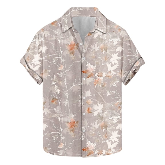 AHTJRT Stylish Men's Camouflage Print Button Down Short Sleeve Shirt Khaki 2XL