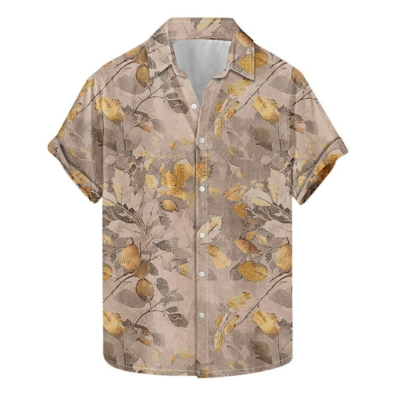 AHTJRT Stylish Men's Camouflage Print Button Down Short Sleeve Shirt Khaki S