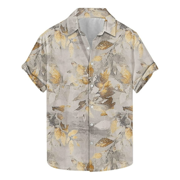 AHTJRT Stylish Men's Camouflage Print Button Down Short Sleeve Shirt Khaki S