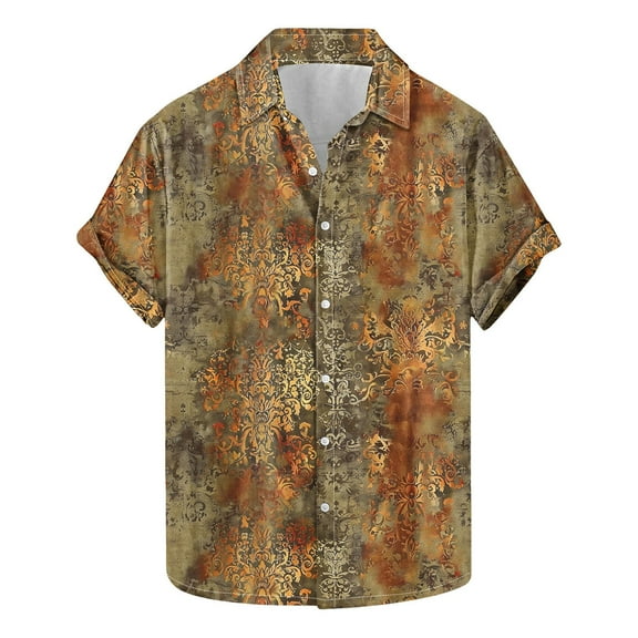 AHTJRT Stylish Men's Camouflage Print Button Down Short Sleeve Shirt Multicolor 2XL