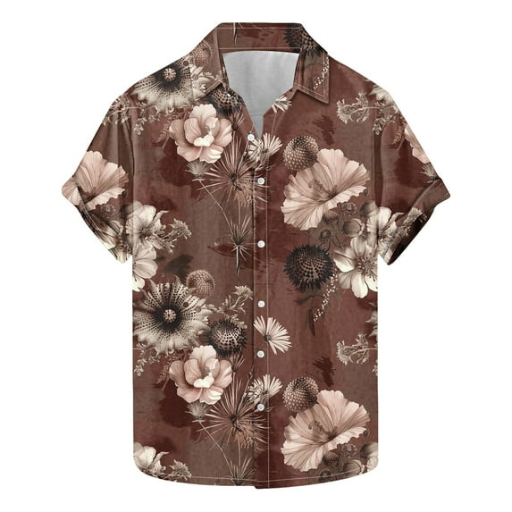 AHTJRT Stylish Men's Camouflage Print Button Down Short Sleeve Shirt Multicolor 2XL