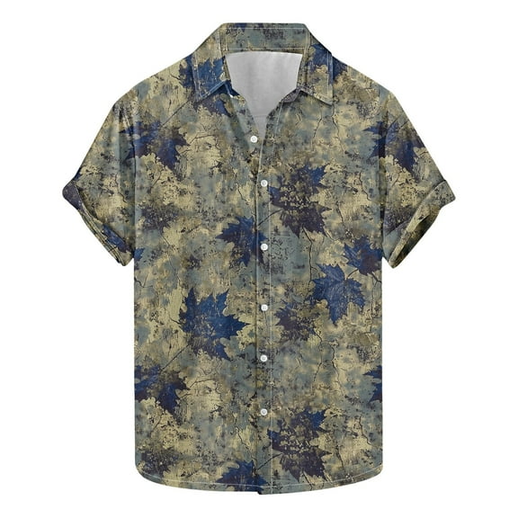 AHTJRT Stylish Men's Camouflage Print Button Down Short Sleeve Shirt Multicolor 2XL