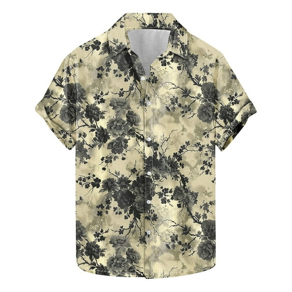 AHTJRT Stylish Men's Camouflage Print Button Down Short Sleeve Shirt Multicolor 2XL