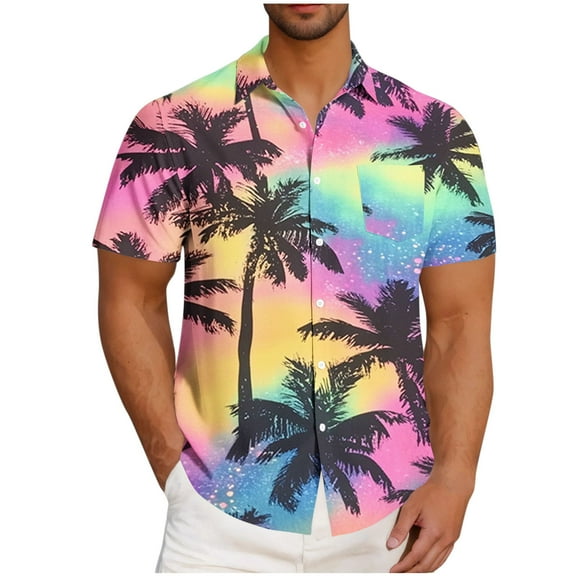 AHTJRT Stylish Men's Camouflage Print Button Down Short Sleeve Shirt Multicolor L