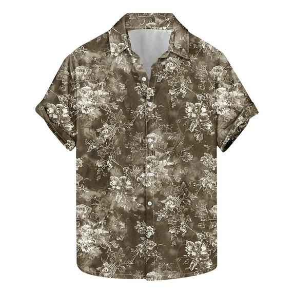 AHTJRT Stylish Men's Camouflage Print Button Down Short Sleeve Shirt Multicolor L