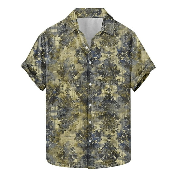 AHTJRT Stylish Men's Camouflage Print Button Down Short Sleeve Shirt Multicolor L