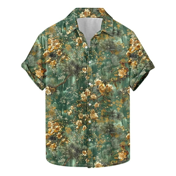 AHTJRT Stylish Men's Camouflage Print Button Down Short Sleeve Shirt Multicolor L