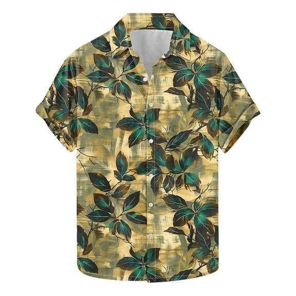 AHTJRT Stylish Men's Camouflage Print Button Down Short Sleeve Shirt Multicolor S