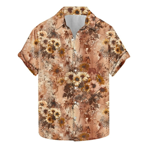 AHTJRT Stylish Men's Camouflage Print Button Down Short Sleeve Shirt Multicolor S
